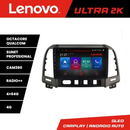 Navigatie Hyundai Santa Fe Lenovo Kit-008 8 core QLED Qualcomm 4+64 360 Android Waze USB Navigatie Internet Youtube Radio