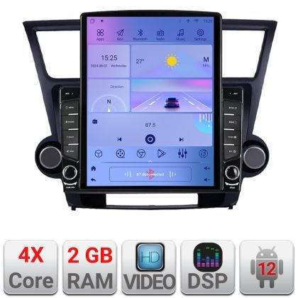 Navigatie Toyota Highlander 2007-2013 ecran tip TESLA 9.7" cu Android Radio Bluetooth Internet GPS WIFI 2+32 DSP Quad