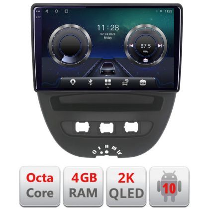 Navigatie Citroen C1 Peugeot 107 Toyota Aygo 2005-2014 Android ecran Qled 2K Octa core 4+32 KIT-C1+EDT-E410-2K