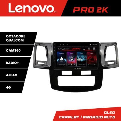 Navigatie Toyota Hilux 2008-2014 Lenovo Kit-143 8 core QLED 2K 4+64 360 Android Waze USB Navigatie Internet Youtube Radio