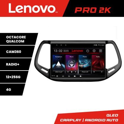 Navigatie Jeep Compass 2017 Lenovo Kit-739 8 core QLED 2K 12+256 360 Android Waze USB Navigatie Internet Youtube Radio