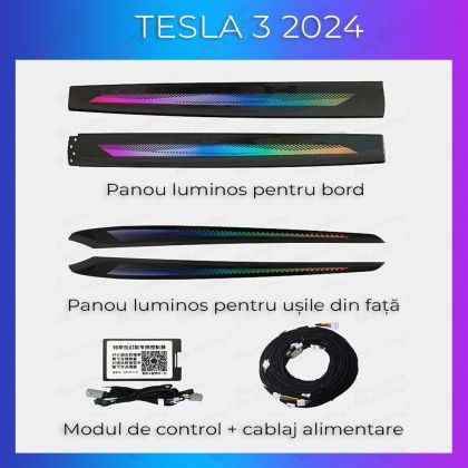 Lumini ambientale Tesla Model 3 2024 trimuri control telefon sau sistem original