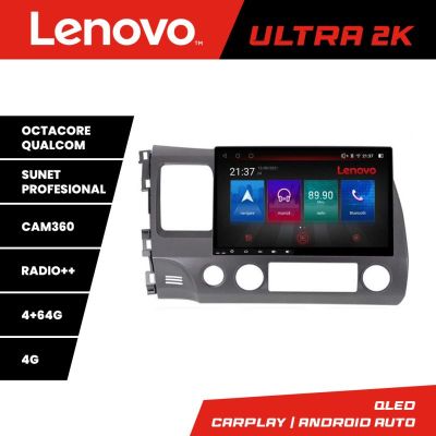 Navigatie Honda Civic Sedan Lenovo Kit-044 8 core QLED Qualcomm 4+64 360 Android Waze USB Navigatie Internet Youtube Radio