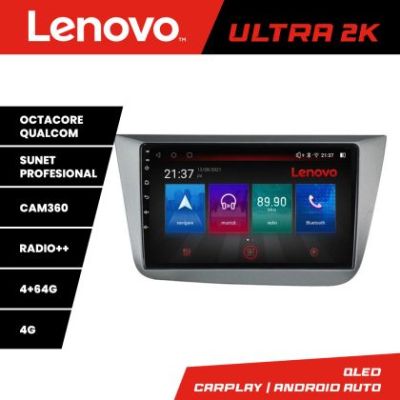 Navigatie Seat Leon 2005-2012 Lenovo Kit-leon05 8 core QLED Qualcomm 4+64 360 Android Waze USB Navigatie Internet Youtube Radio