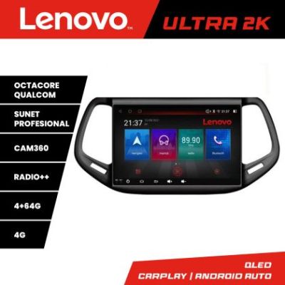 Navigatie Jeep Compass 2017 Lenovo Kit-739 8 core QLED Qualcomm 4+64 360 Android Waze USB Navigatie Internet Youtube Radio