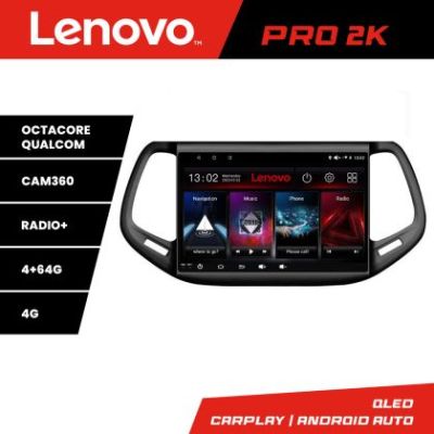 Navigatie Jeep Compass 2017 Lenovo Kit-739 8 core QLED 2K 4+64 360 Android Waze USB Navigatie Internet Youtube Radio