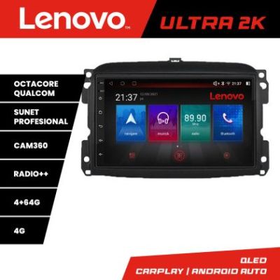 Navigatie Fiat 500 2015-2021 Lenovo Kit-500new 8 core QLED Qualcomm 4+64 360 Android Waze USB Navigatie Internet Youtube Radio