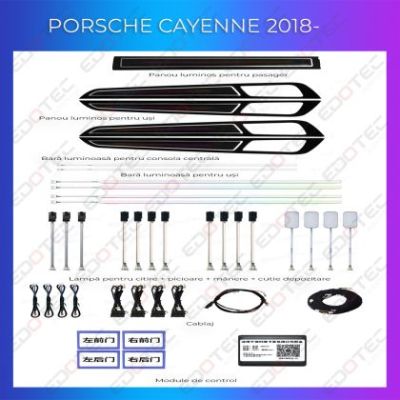 Lumini ambientale Porsche Cayenne 2018-2022 set complet cu trimuri control telefon sau sistem original