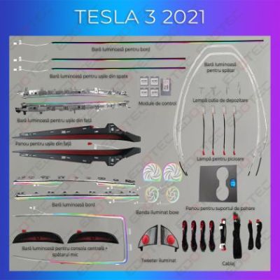 Lumini ambientale Tesla Model 3 2021-2022 set complet control telefon sau sistem original